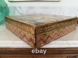 Vintage LARGE Gold FLORENTINE ITALIAN Wood Jewelry BOX Procession of the Magi
