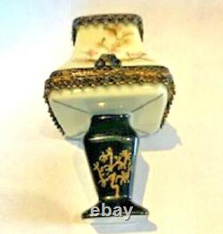 Vintage Lamp with Bulb Inside Trinket Box Limoges French Porcelain Peint Main