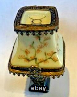 Vintage Lamp with Bulb Inside Trinket Box Limoges French Porcelain Peint Main