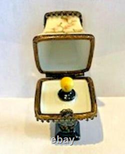 Vintage Lamp with Bulb Inside Trinket Box Limoges French Porcelain Peint Main