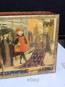 Vintage Large 14 3/4 Jewelry Box Italy Florence Gilt Wood Renaissance Scene