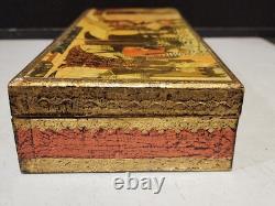Vintage Large 14 3/4 Jewelry Box Italy Florence Gilt Wood Renaissance Scene
