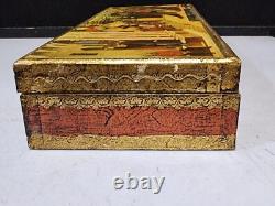 Vintage Large 14 3/4 Jewelry Box Italy Florence Gilt Wood Renaissance Scene