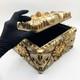 Vintage Large Cast Resin Floral Lidded Box With Distressed Gold Painted Finish