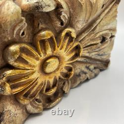 Vintage Large Cast Resin Floral Lidded Box with Distressed Gold Painted Finish