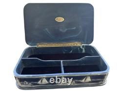 Vintage Large Dante Nautical Blue Incolay Stone Jewelry Box Casekt Clipper Ship