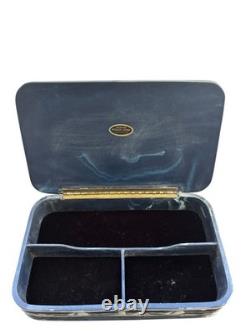 Vintage Large Dante Nautical Blue Incolay Stone Jewelry Box Casekt Clipper Ship