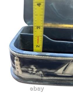 Vintage Large Dante Nautical Blue Incolay Stone Jewelry Box Casekt Clipper Ship