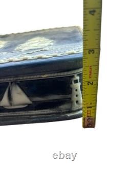 Vintage Large Dante Nautical Blue Incolay Stone Jewelry Box Casekt Clipper Ship