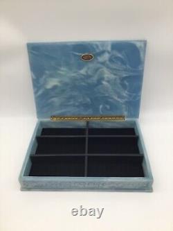Vintage Large Incolay Stone Birds of Paradise Divided Jewelry Box Blue & White