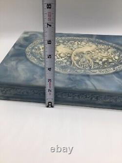 Vintage Large Incolay Stone Birds of Paradise Divided Jewelry Box Blue & White