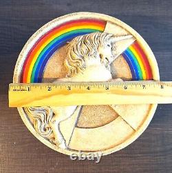 Vintage Large Resin Unicorn and Rainbow Round Lidded Box 8 1970s Retro