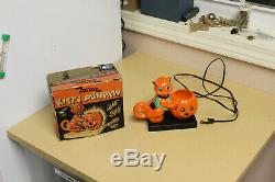 Vintage Light Up Halloween Decoration-Hard Plastic Miller Kitty Pumpkin withBox