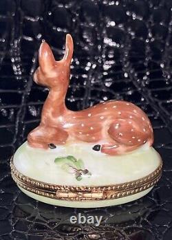 Vintage Limited Edition? Peint Main Limoges? Doe Deer Trinket Box #9/1000