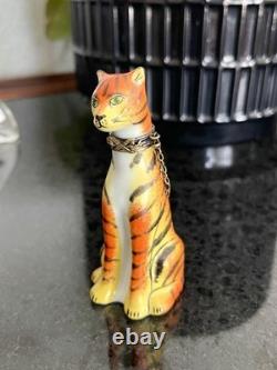 Vintage Limoges Box Peint Main Sitting Tiger Signed Cat Figurine