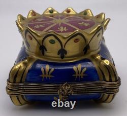 Vintage Limoges Chamart Peint Main Crown On Pillow Hinged Porcelain Box