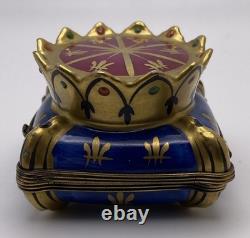 Vintage Limoges Chamart Peint Main Crown On Pillow Hinged Porcelain Box