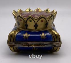 Vintage Limoges Chamart Peint Main Crown On Pillow Hinged Porcelain Box