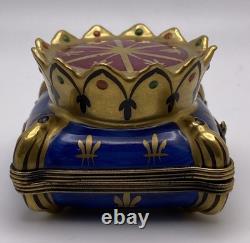 Vintage Limoges Chamart Peint Main Crown On Pillow Hinged Porcelain Box