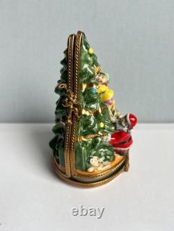 Vintage Limoges Double Hinged Christmas Tree French Porcelain Trinket Box Santa