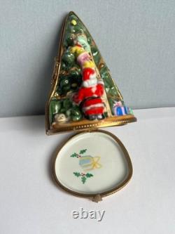 Vintage Limoges Double Hinged Christmas Tree French Porcelain Trinket Box Santa