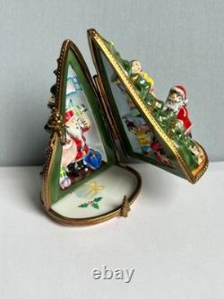 Vintage Limoges Double Hinged Christmas Tree French Porcelain Trinket Box Santa