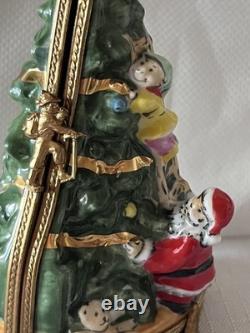 Vintage Limoges Double Hinged Christmas Tree French Porcelain Trinket Box Santa