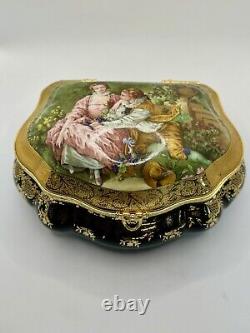 Vintage Limoges Fragonard France 22-Karat Gold Trinket Box Cobalt Royal Blue