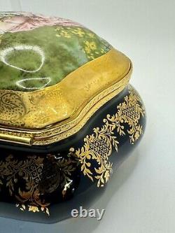 Vintage Limoges Fragonard France 22-Karat Gold Trinket Box Cobalt Royal Blue