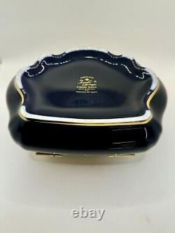 Vintage Limoges Fragonard France 22-Karat Gold Trinket Box Cobalt Royal Blue