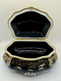 Vintage Limoges Fragonard France 22-Karat Gold Trinket Box Cobalt Royal Blue