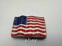 Vintage Limoges France America The Beautiful American Flag Hinged Trinket Box