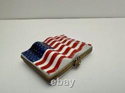 Vintage Limoges France America The Beautiful American Flag Hinged Trinket Box