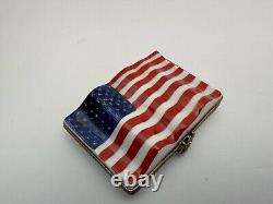 Vintage Limoges France America The Beautiful American Flag Hinged Trinket Box