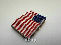 Vintage Limoges France America The Beautiful American Flag Hinged Trinket Box