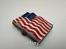 Vintage Limoges France America The Beautiful American Flag Hinged Trinket Box