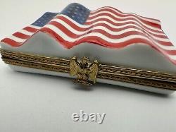 Vintage Limoges France America The Beautiful American Flag Hinged Trinket Box