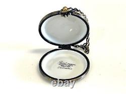 Vintage Limoges France Eximious Peint Main Porcelain Pocketwatch Trinket Box