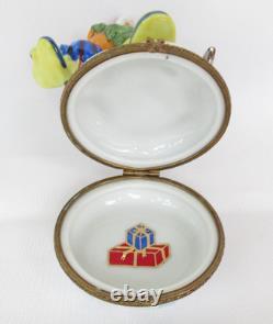 Vintage Limoges France Peint Main Santa Claus North Pole Airplane Trinket Box