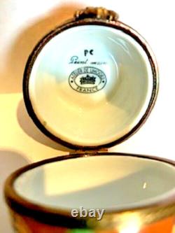 Vintage Limoges French Peint Main Porcelain Wine Barrel &4 Bottles Trinket Box