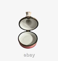 Vintage Limoges Ginger Cat Topped Pink Hinged Trinket Box Hand made In France