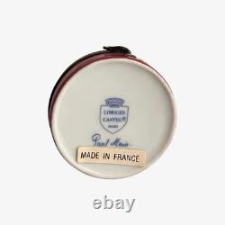 Vintage Limoges Ginger Cat Topped Pink Hinged Trinket Box Hand made In France