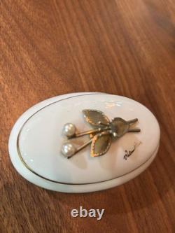 Vintage Limoges Oval White Silver Pearls Trinket Box France