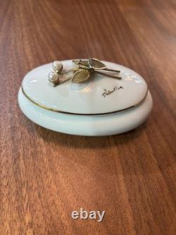 Vintage Limoges Oval White Silver Pearls Trinket Box France