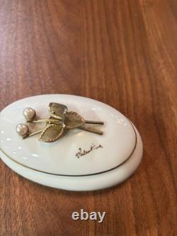 Vintage Limoges Oval White Silver Pearls Trinket Box France