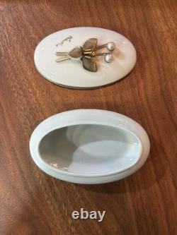 Vintage Limoges Oval White Silver Pearls Trinket Box France