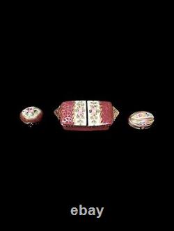 Vintage Limoges Peint Main Trinket Box SetHand Painted FloweredSigned