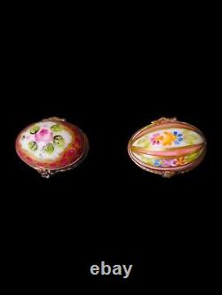 Vintage Limoges Peint Main Trinket Box SetHand Painted FloweredSigned