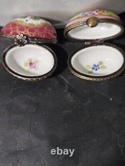 Vintage Limoges Peint Main Trinket Box SetHand Painted FloweredSigned