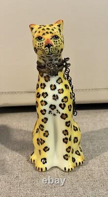 Vintage Limoges Porcelain Cheetah Leopard Chain Porcelain Trinket Box